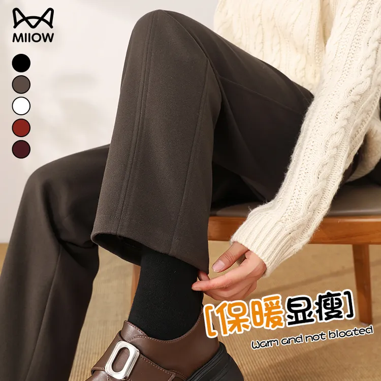 猫人毛呢烟管裤女冬季窄版巨好看高腰女裤显瘦加厚直筒裤休闲长裤
