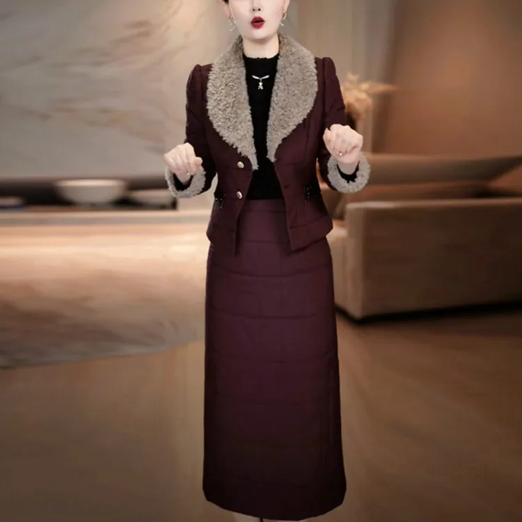 女士加棉保暖连衣裙两件套冬季2025冬季新款韩版时尚洋气套装裙子