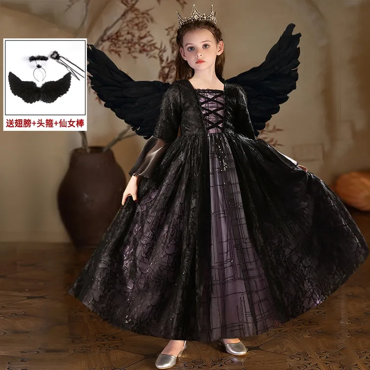 万圣节儿童服装暗黑精灵小恶魔女巫舞台装扮表演女童吸血鬼公主裙