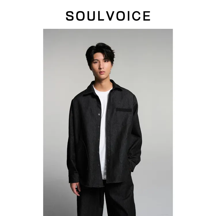 SOUL VOICE 丹宁牛仔外套工装休闲宽松立领夹克秋季上衣FFC007
