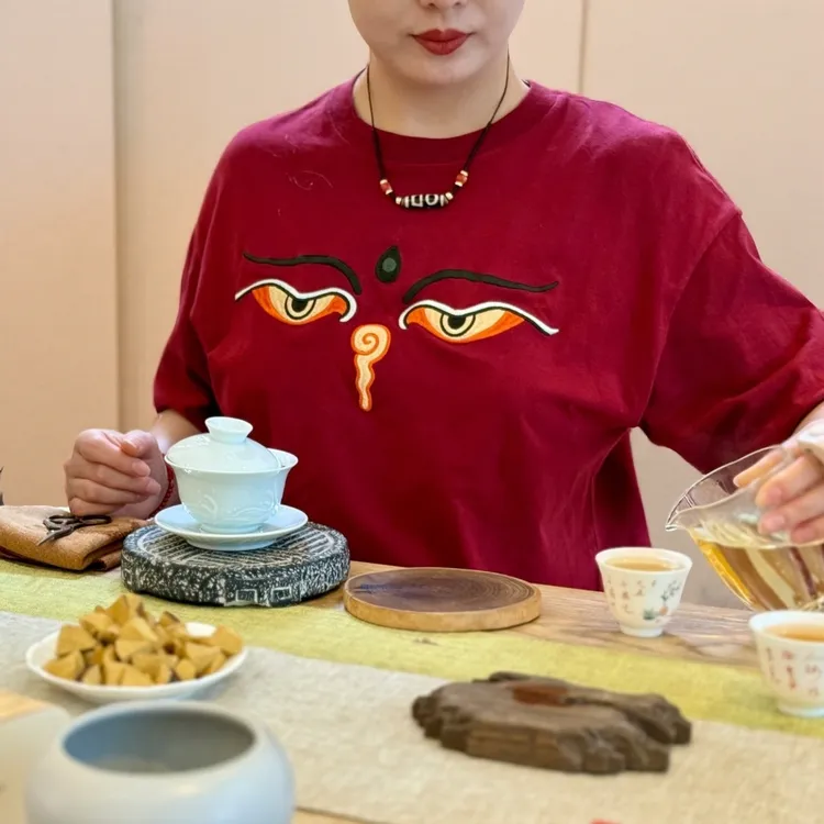 藏族文化刺绣般若法眼T恤衣服100%棉  男女同款圆领短袖