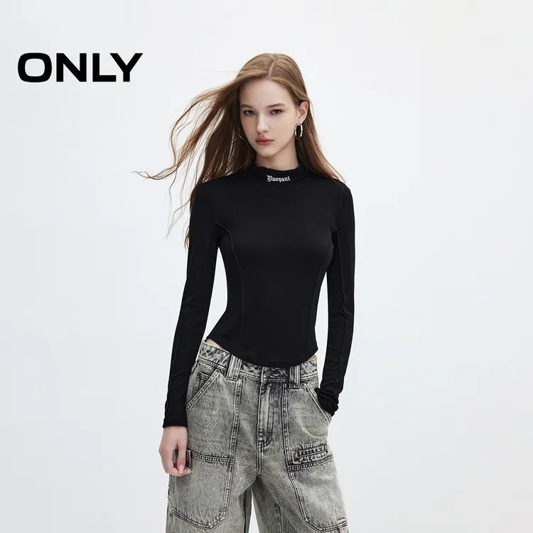 ONLY秋冬修身显瘦正肩长袖T恤女士休闲拍照必备衣服|125302007