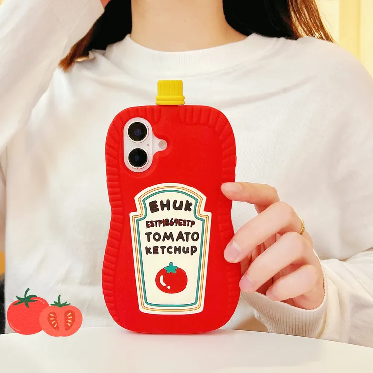 (苹果)番茄瓶卡通趣味创意可爱适用iPhone16女款立体软硅胶手机壳