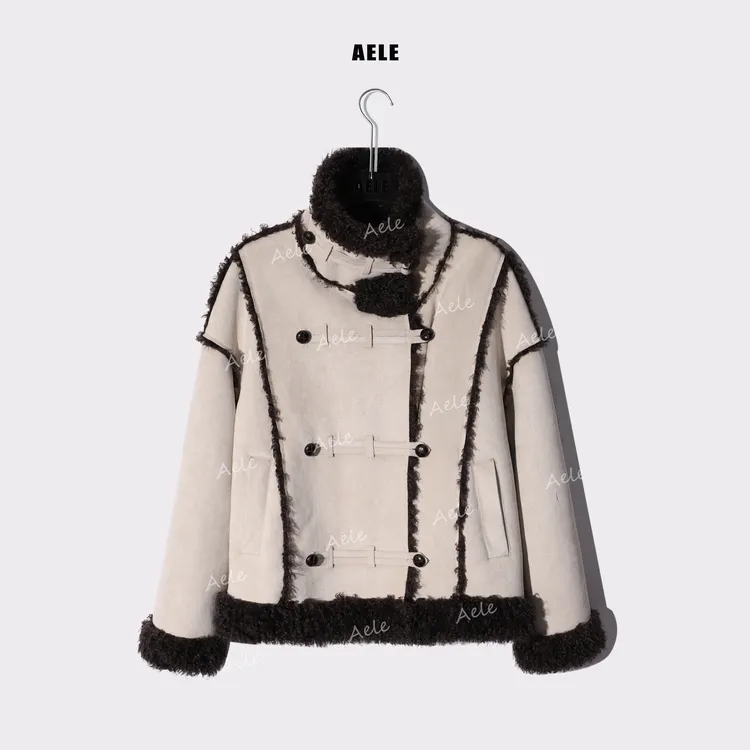 AELE【冬日奶咖】加厚宽松软糯糯皮毛一体外套 R855 3511 AD