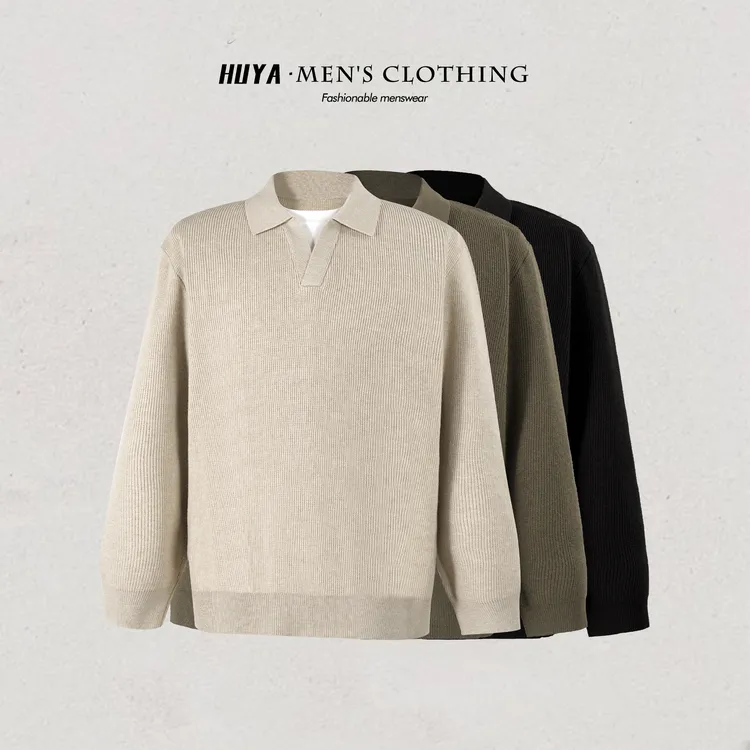 /虎牙兄弟/冬V领假两件上衣男百搭撞色拼接假两件长袖毛衣男M5103