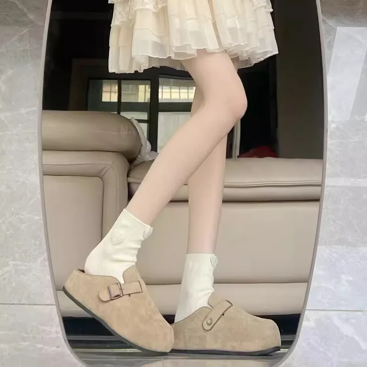 厚底内增高5CM松果勃肯鞋女2025春夏季复古厚底一脚蹬外穿包头拖