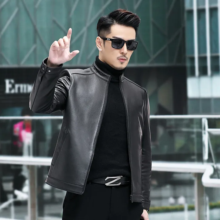 真皮皮衣男2025年春秋新款山羊皮男士立领休闲春秋薄款皮夹克外套