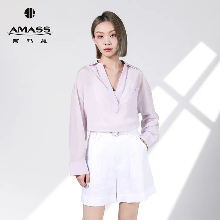 AMASS/阿玛施三醋酸轻薄透视长袖衬衫夏季休闲宽松衬衣女5300724