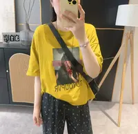 【大版T】2025夏季时尚圆领女孩印花下摆开叉短袖大版T恤 D25041710