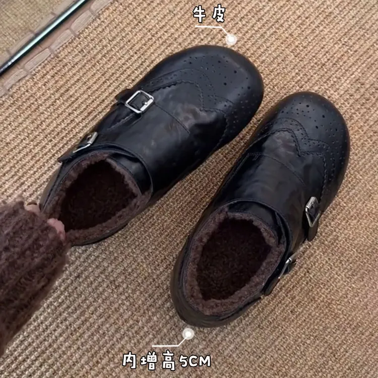 内增高5CM布洛克雕花时尚小皮鞋女新款复古鞋子女款爆款2025新款