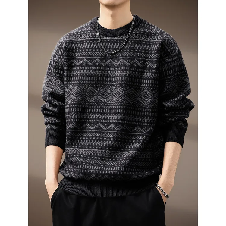 MR.MUDI/穆迪先生高端美式复古费尔岛男士毛衣秋冬提花宽松针织衫