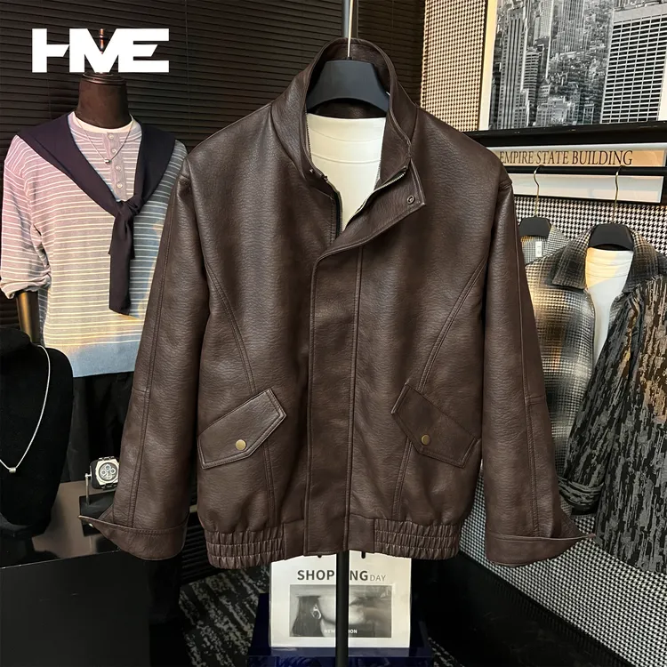 【HMEYAO】【荔枝纹理感】原创秋冬高定皮衣夹克高级气质感立领外套