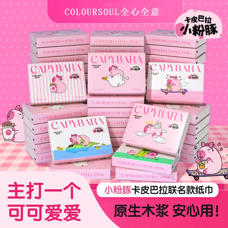 酷乐舒卡皮巴拉抽纸整箱便携式小包印花纸巾四层加厚可湿水面巾纸
