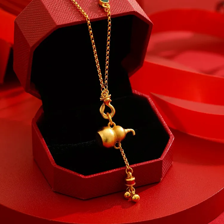 铜合金吊坠 葫芦吊坠饰品女款项链新中式轻奢珐琅彩锁骨链(赠礼盒