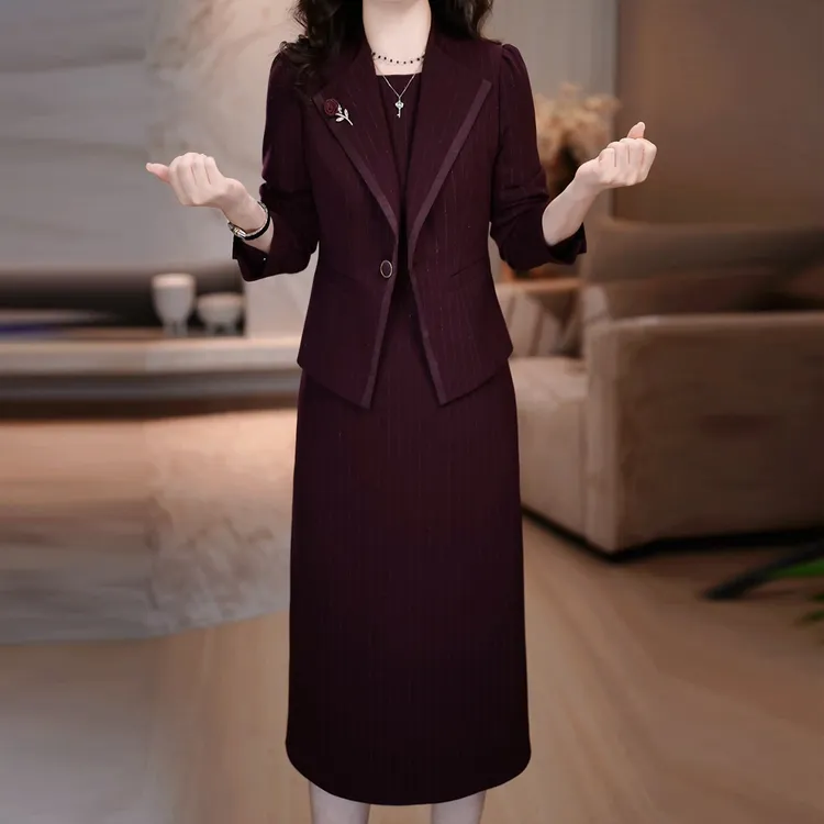 【西装外套+连衣裙】两件套2025新款气质时尚收腰显瘦女装套装裙