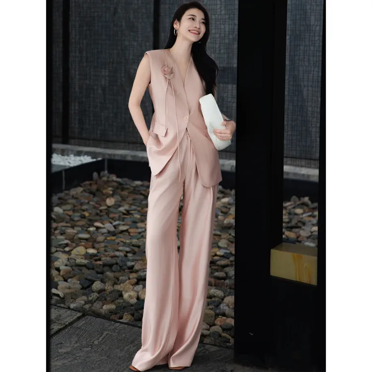 ZEROYK高级感时尚套装2025夏季立体花朵西装西装阔腿裤气质两件套