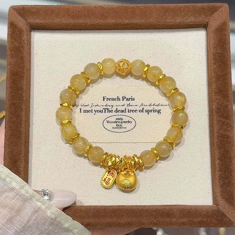 铜合金手链 金色胖福纳福花珠精致原创设计感 仿水晶手链女款百搭