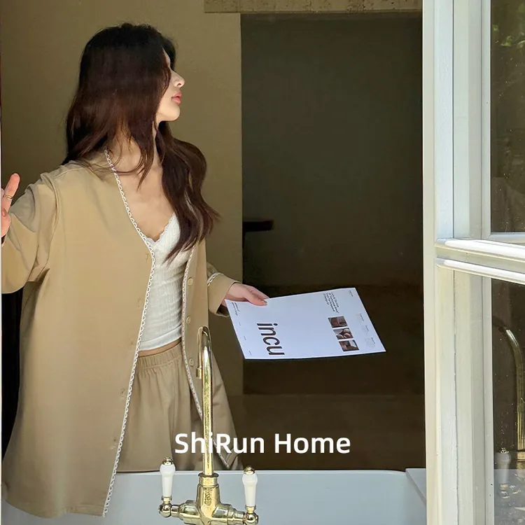 拾润慵懒风睡衣女春秋外穿开衫套装抗皱家居服长袖精致花边高级感