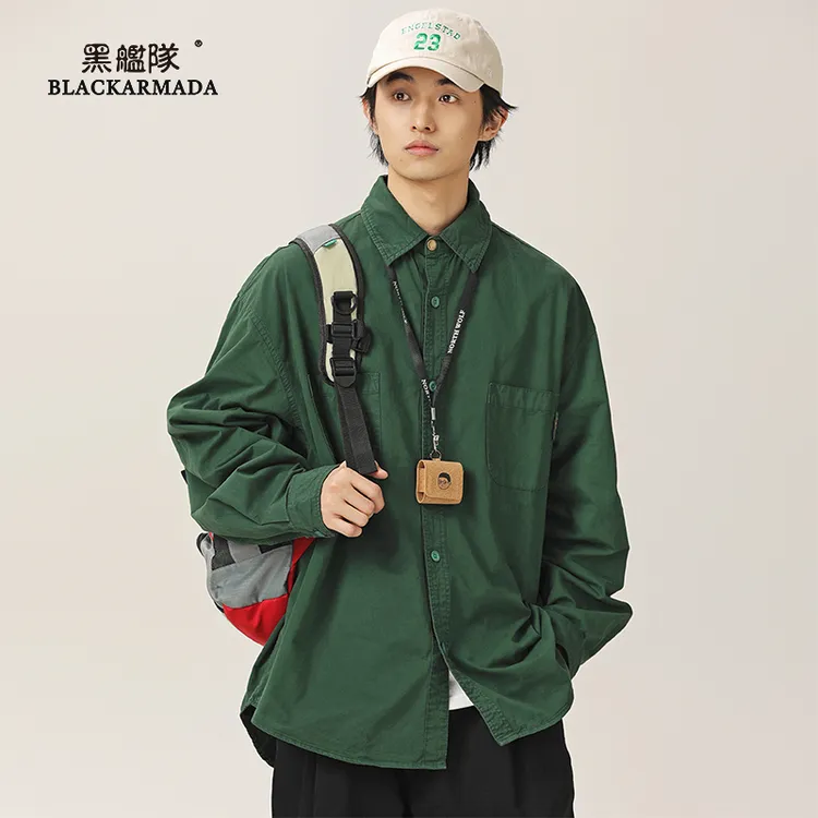 黑舰队港风复古宽松时尚百搭休闲衬衫秋季经典款长袖衬衣LKB792