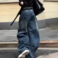 大码美式高街春秋新款今年流行爆款宽松阔腿弯刀香蕉工装牛仔裤子