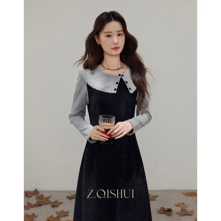 张汽水法式气质设计感显瘦收腰系带连衣裙Z18802