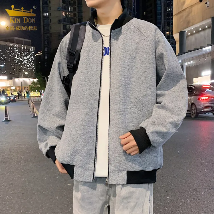 金盾青少年港风潮流夹克春秋季新款男士连帽外套宽松休闲圆领上衣