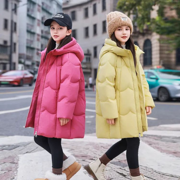 女童羽绒服2025新款90白鸭绒中长款中大童加厚保暖洋气冬季外套