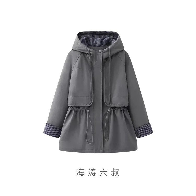 【海涛大叔】「清甜山野」撞色格子连帽收腰厚款棉服外套