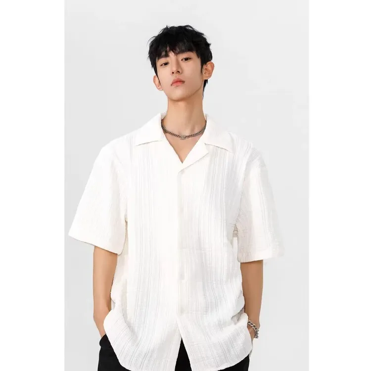 夏季潮牌宽松T恤男士衬衫薄款领男士上衣宽松短袖