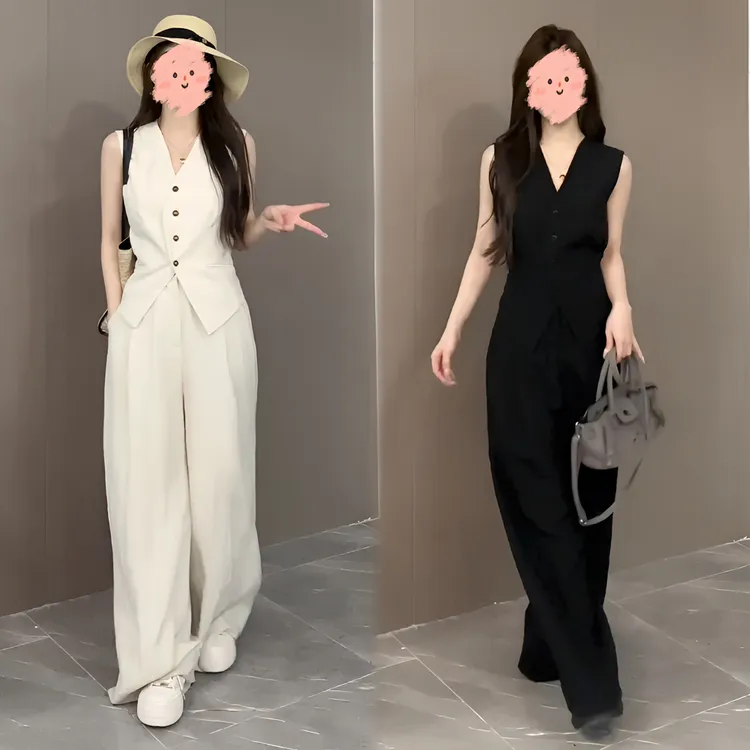 2025夏季新款法式温柔风时尚后系带马甲套装无袖气质显瘦休闲百搭