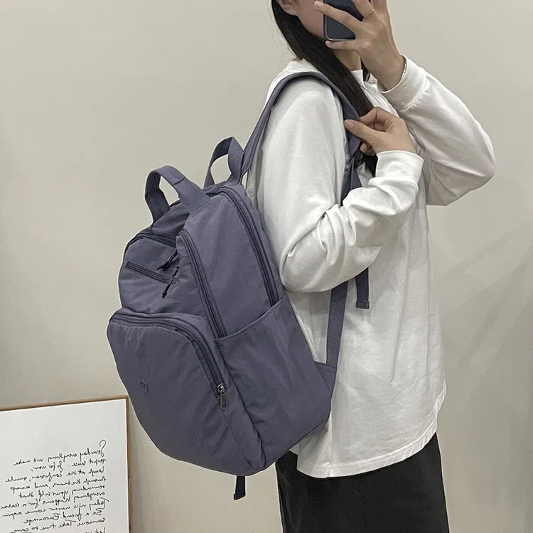 新款户外登山休闲旅行双肩包简约纯色百搭大容量电脑背包学生书包