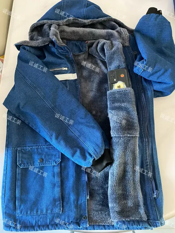 保暖冬季中长款耐磨上衣，潮流牛仔工装制服，加厚时尚