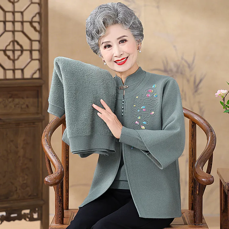 老年女装奶奶装秋装新中式妈妈唐装老人两件套衣服老太太春秋外套