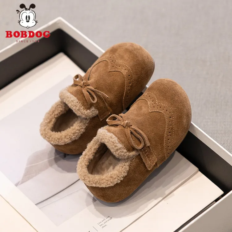 巴布豆女童加绒勃肯鞋2025冬季新款儿童软底大棉鞋子女孩公主皮鞋