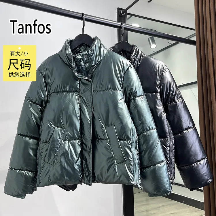 010919F原女装防风防水亮面立领宽松加厚保暖开叉棉服外套识体店