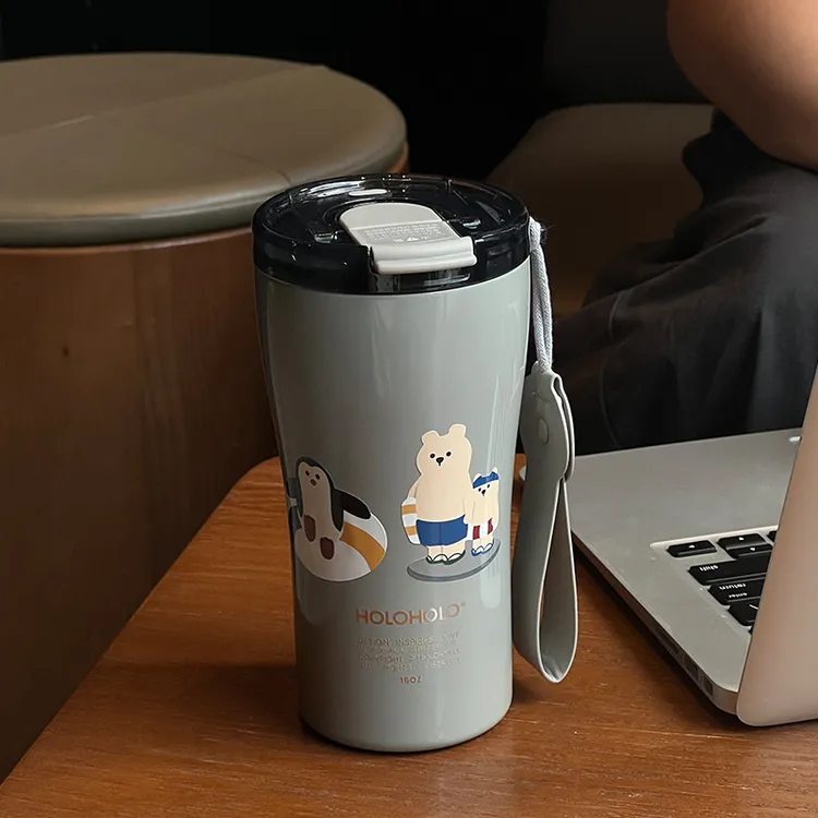 章鱼小姐的杯子女生高颜值便携随行吸管水杯316L不锈钢咖啡保温杯