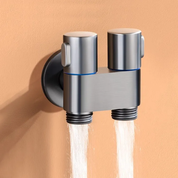 全铜双控一进二出角阀不锈钢三通双头家用洗衣机专用三通水龙头