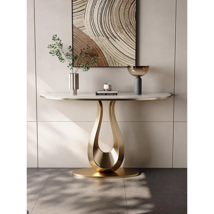 轻奢意式简约家用意式窄玄关台纯天然奢石现代门厅入户不锈钢客厅