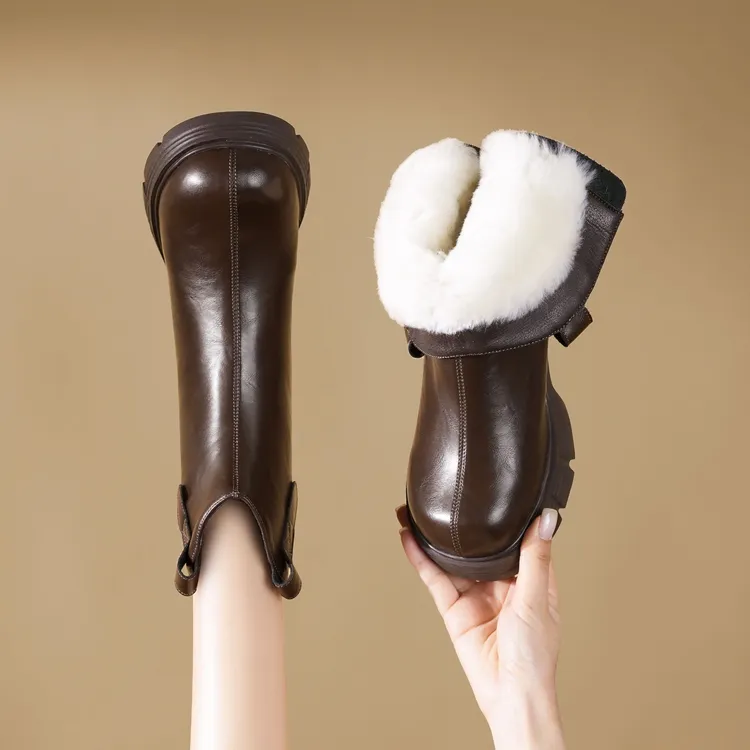 羊毛马丁靴女冬季加绒加厚棉鞋靴子厚底增高小个子洋气百搭小短靴
