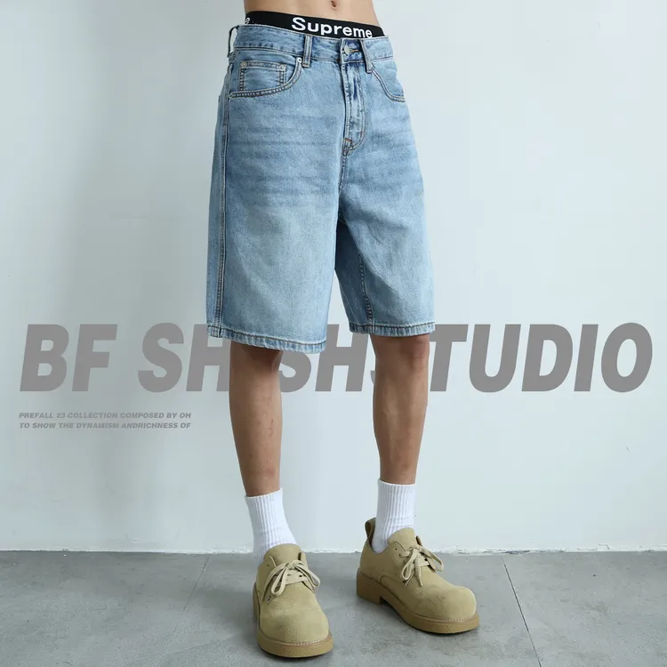 日系莱赛尔牛仔短裤男2025夏季轻薄透气高级感宽松直筒浅色五分裤