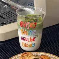 高硼硅ins风彩色字母治愈系多巴胺色系透明玻璃杯咖啡杯果汁水杯