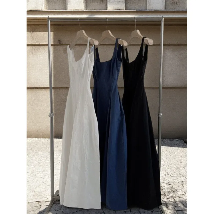 夏日ootd穿搭！韩版收腰显瘦气质简约无袖中长裙2025吊带连衣裙女