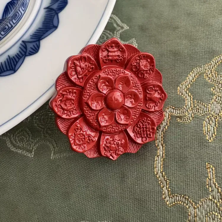 含辰砂工艺品朱砂八宝莲花六字真言吊坠招财纳福逢凶化吉保平安 