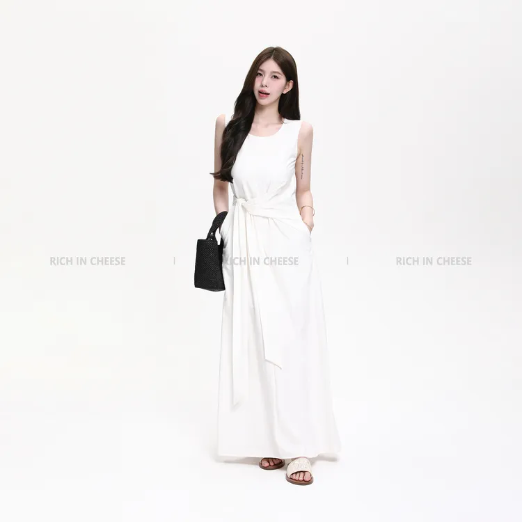 舒胡蕾  假日云朵 定制设计感显瘦系带无袖背心连衣裙