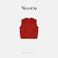 NILICO【红V马甲】复古减龄V领百搭羊毛混纺镂空毛织马甲背心