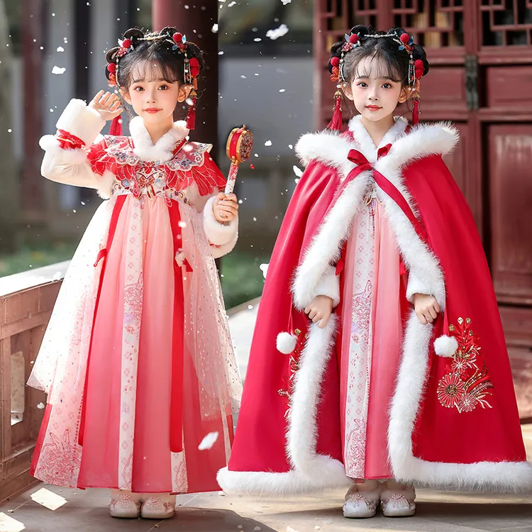 汉服女童秋冬儿童拜年服冬款中国风冬季连衣裙小女孩唐装新年裙子