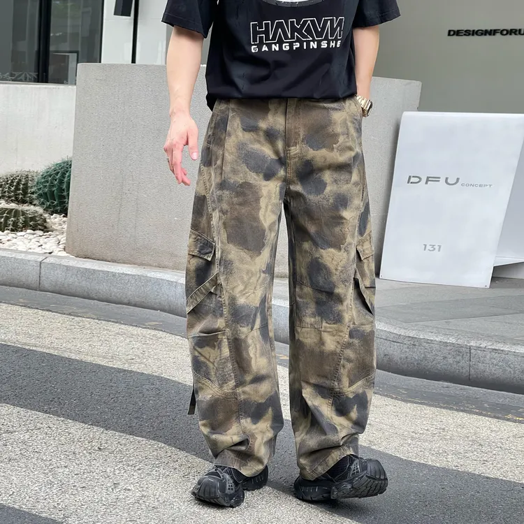 第九章节C-1362美式街潮宽松迷彩裤直筒休闲裤男女同款休闲裤