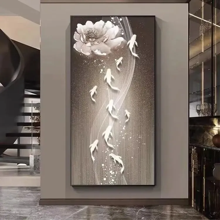 现代简约轻奢九鱼图入户玄关装饰画高级走廊过道单幅印刷版画