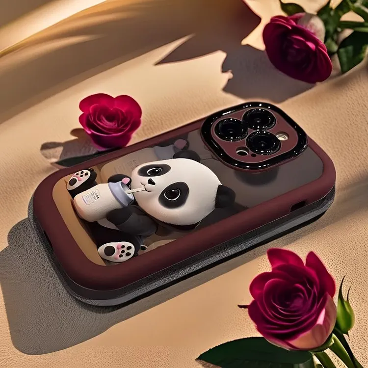 奶茶熊猫适用苹果16promax手机壳新款iPhone15硅胶全包防摔可爱潮
