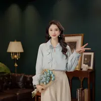 琦琦【冰川蓝调】欧若风长袖衬衫女时尚休闲宽松上衣YF1103336